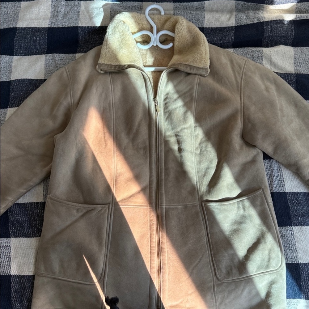 Sherpa real suede leather jacket , vintage size XL , made in Europe